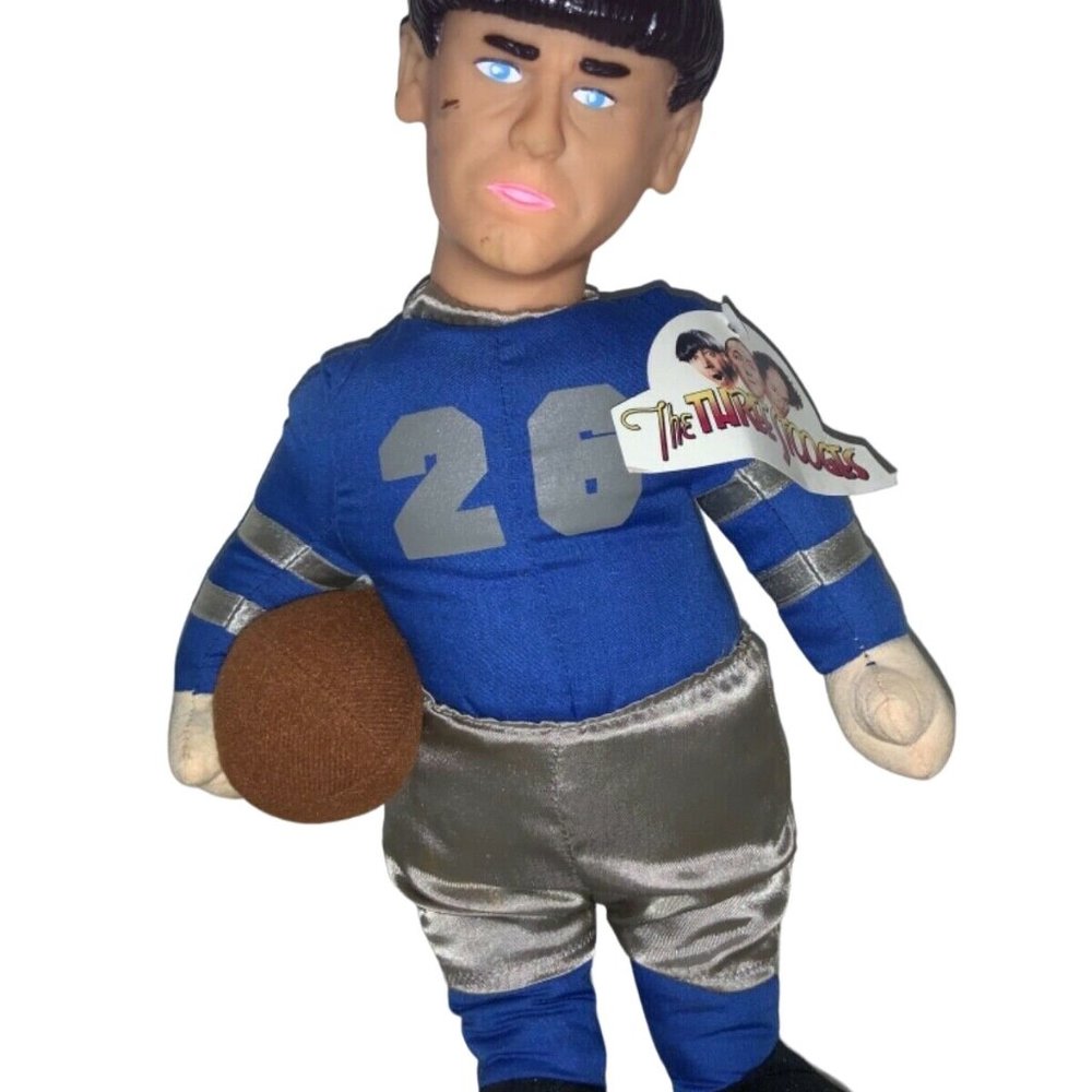 3 THREE STOOGES MOE Football Player Blue #26 One Stop Toys Co Doll W/ Tags